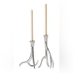 Silver Antler Candle Holder Set of 2, 9-11" Tall Rustic Candlestick Holders